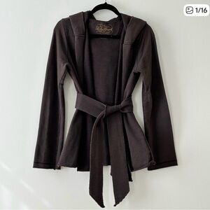 Lucky Brand  Brown Hooded Belted Jacket/   Cardigan. Size L.